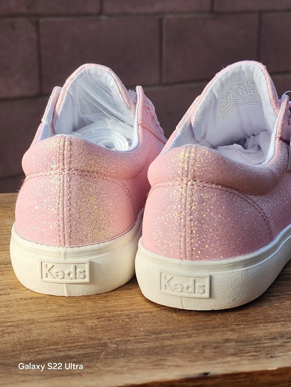 Keds Little Girls Pink Glitter Low Top Sneakers with Satin Ribbon Laces Size 3.5
